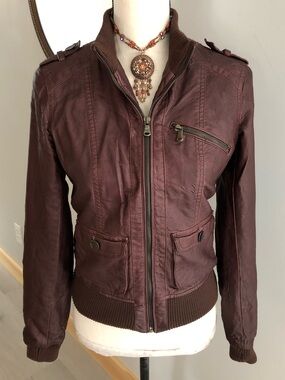 Xhilaration Burgundy Faux Leather Moto Jacket Size Small